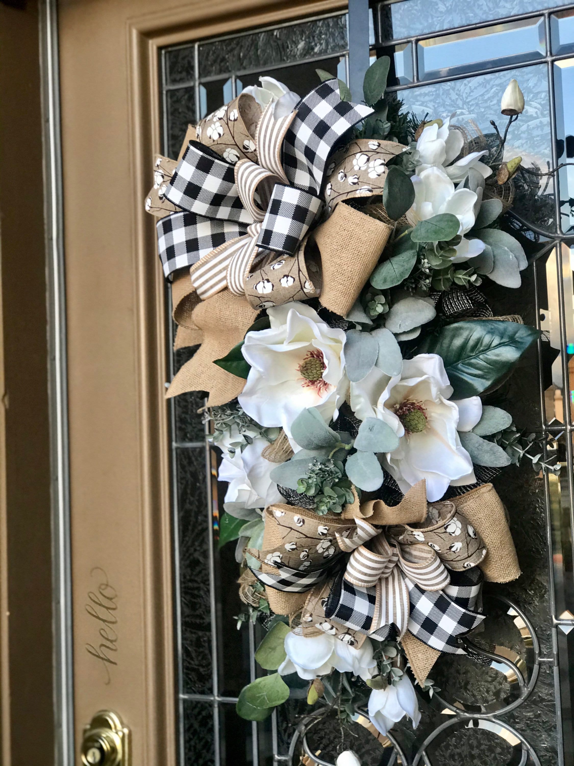 Farmhouse Front Door Swag, Black and White Door Decor, Everyday Front