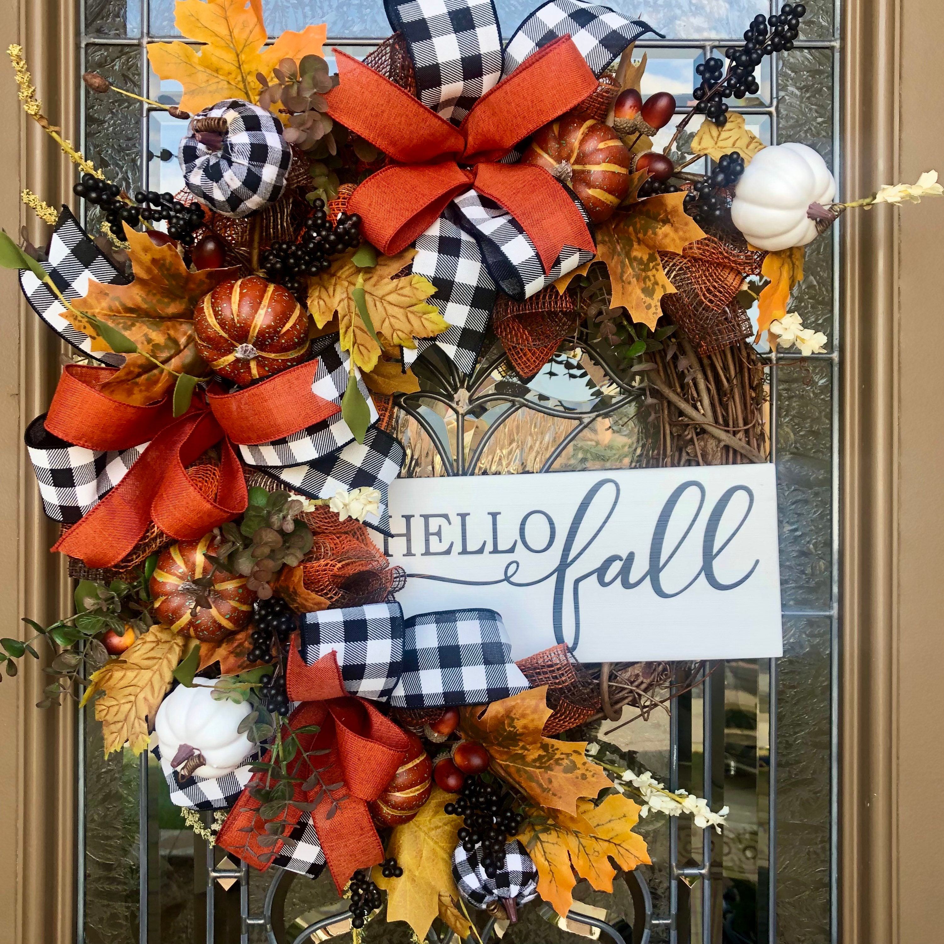 Fall Farmhouse Wreath, Fall Buffalo Check Wreath, Autumn Wreath, Fall