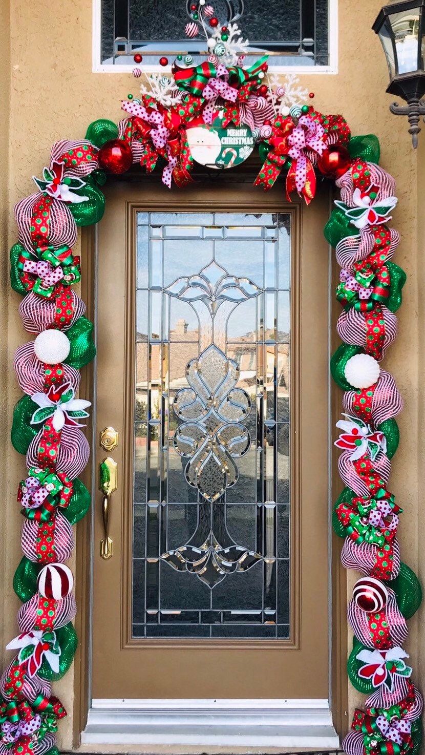 Front Door Christmas Garland with Lights, Christmas Door Decor, Holiday