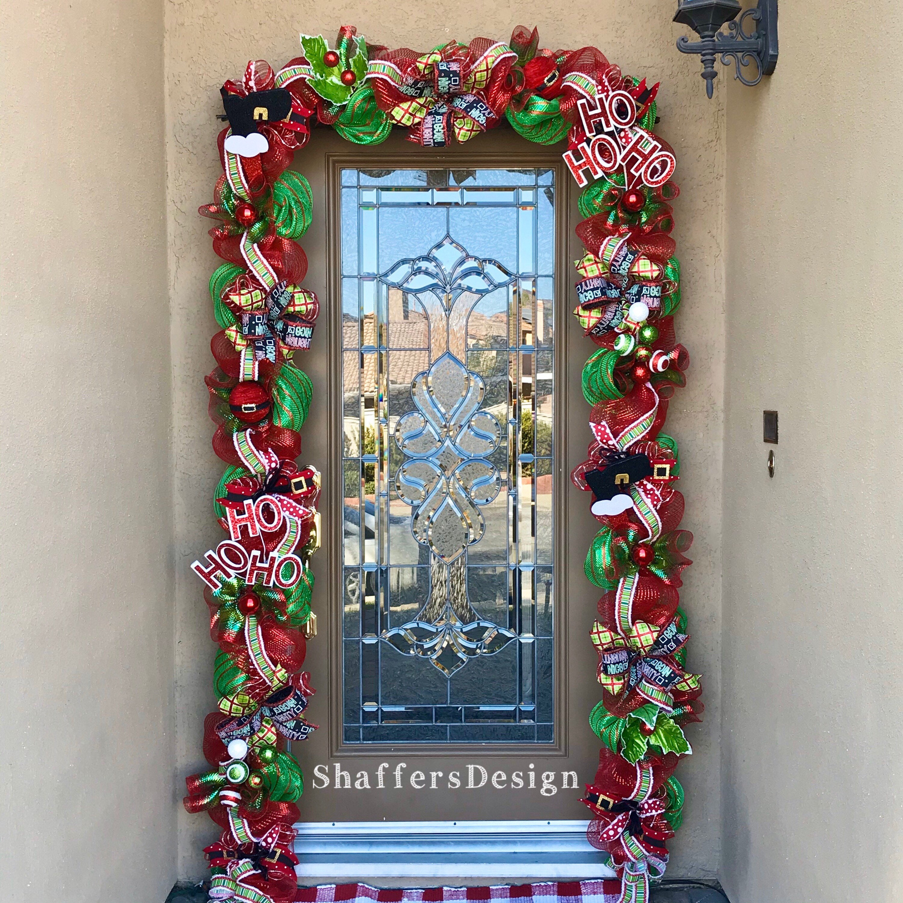 Outdoor Christmas Garland with Lights Red and Green Christmas Door 