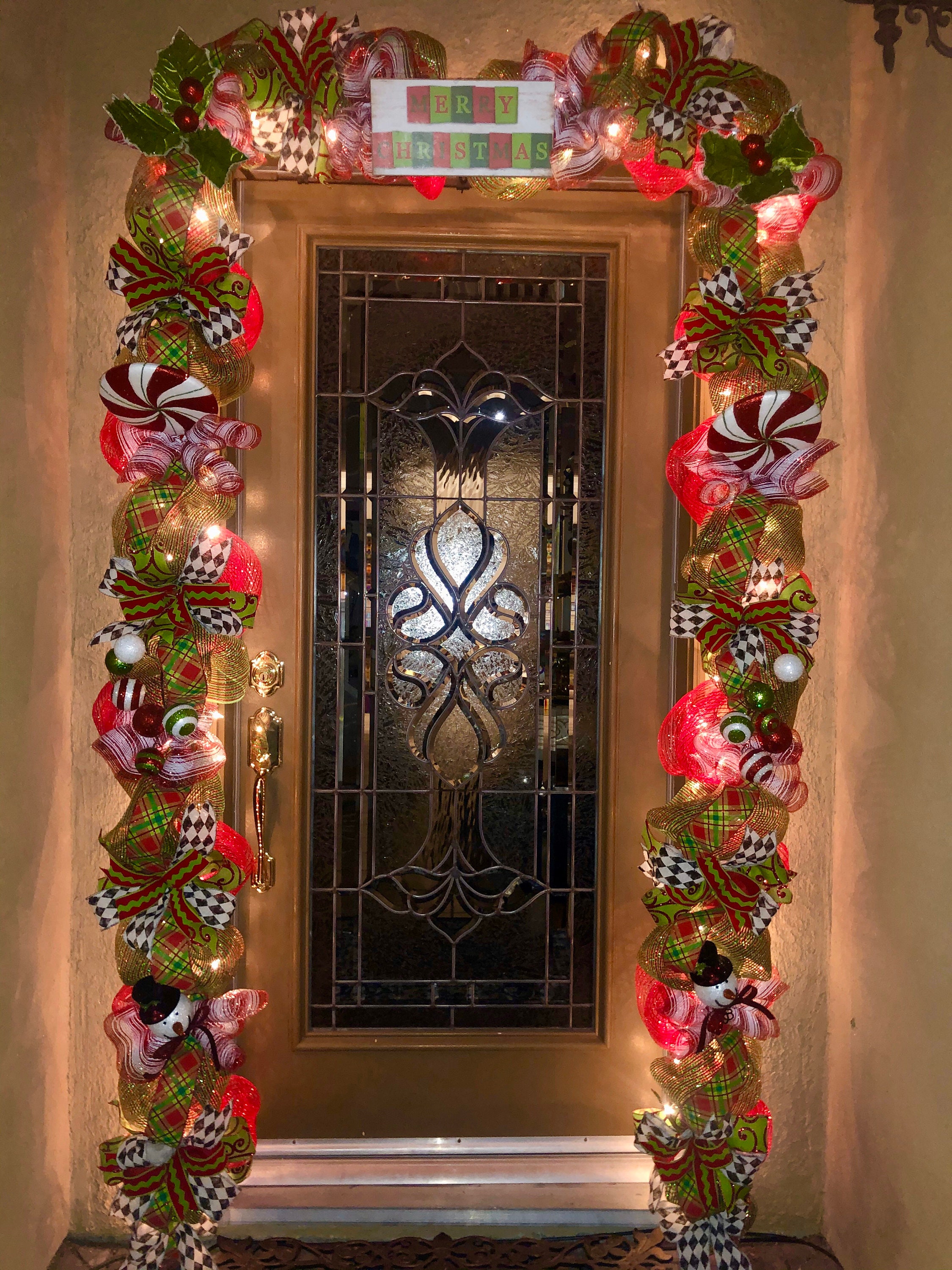 Outdoor Christmas Garland with LIGHTS, Front Door Christmas Decor ...