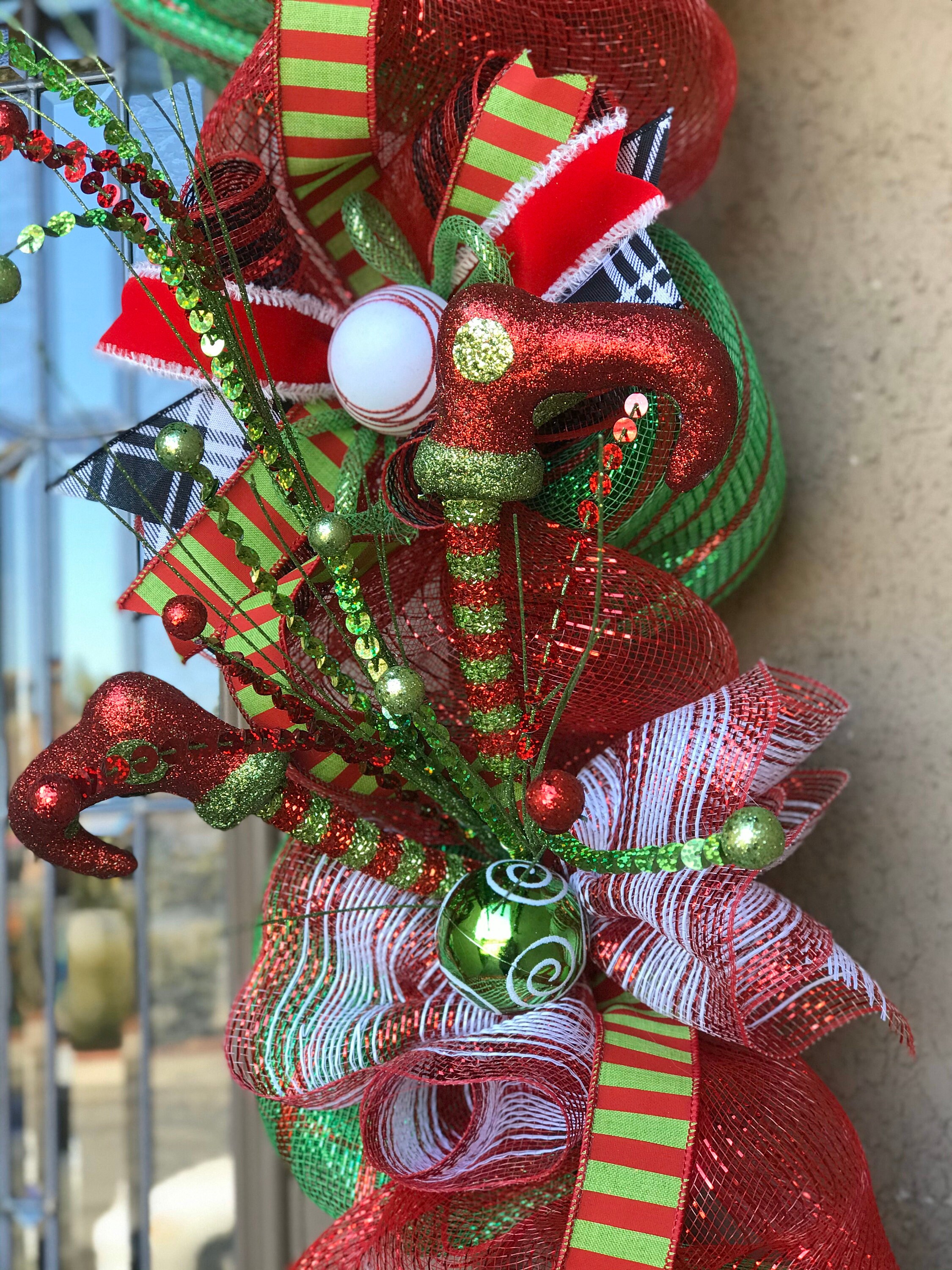Outdoor Christmas Garland With Lights Red And Green Christmas Door 