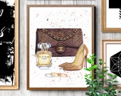 Chanel inspired Nude shoes print Fashion illustration Louboutin shoes print Chanel bag print Chanel illustration Chanel wall art