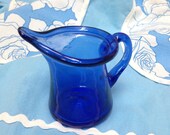 Vintage hand blown cobalt blue glass creamer pitcher
