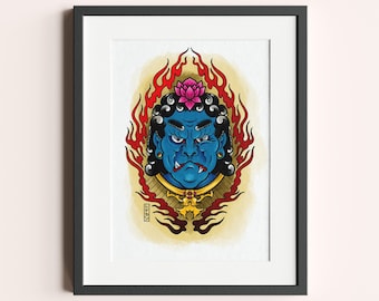 A4 Traditional Tattoo Flash - Japanese Fudo Myoo Tattoo Art Print