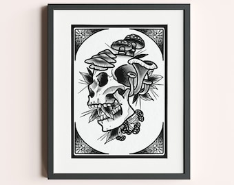 A4 Dotwork Skulls - Traditional Tattoo Art Print