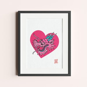 A4 Traditioneller Pastell Drachenkopf Tattoo Flash Print