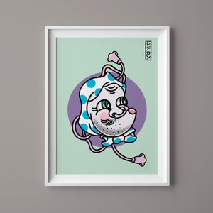 A5 Cute Yokai Monster - Japanese Hyottoko Mask Art Print