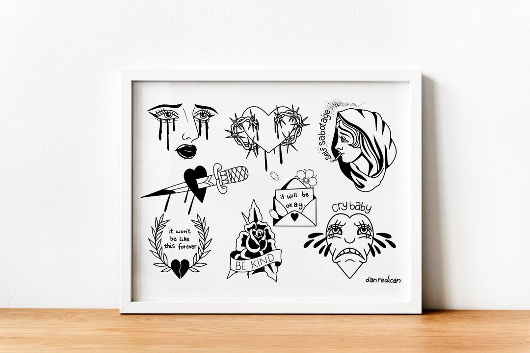 A4 Traditional Tattoo Flash Sheet Print - Blackwork Style - Etsy
