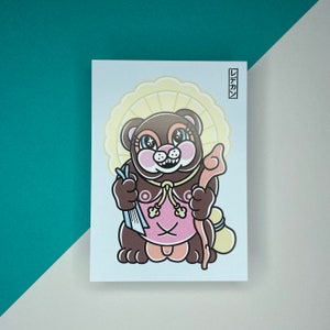 A6 Cute Yokai Monster - Japanese Tanuki Racoon Postcard Art Print