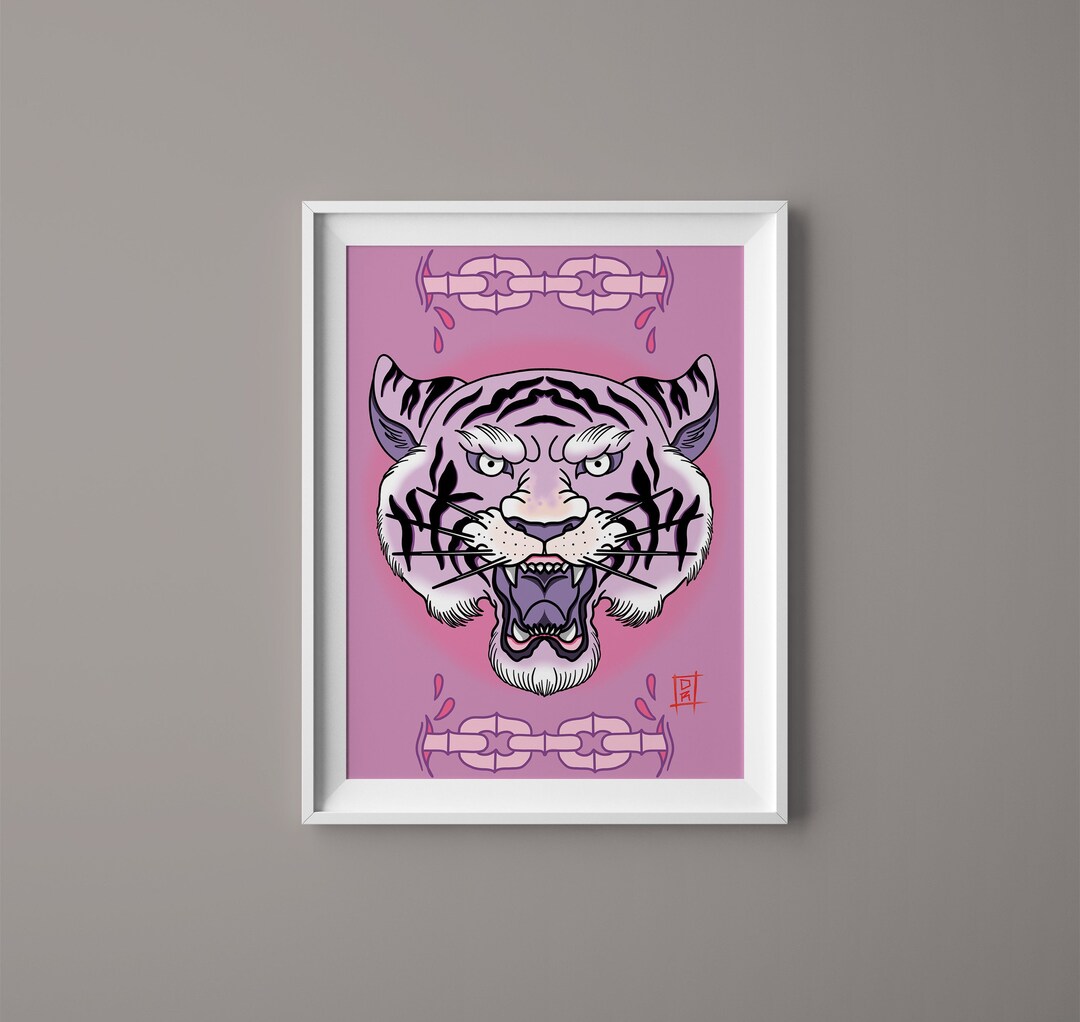 A5 Purple Tiger & Chains - Traditional Tattoo Art Print - Etsy