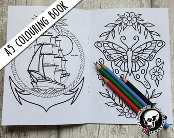 A5 Traditional Tattoo Colouring Book - For Adults or Kids