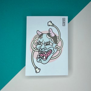 A6 Cute Yokai Monster - Japanese Hannya Mask Postcard Art Print