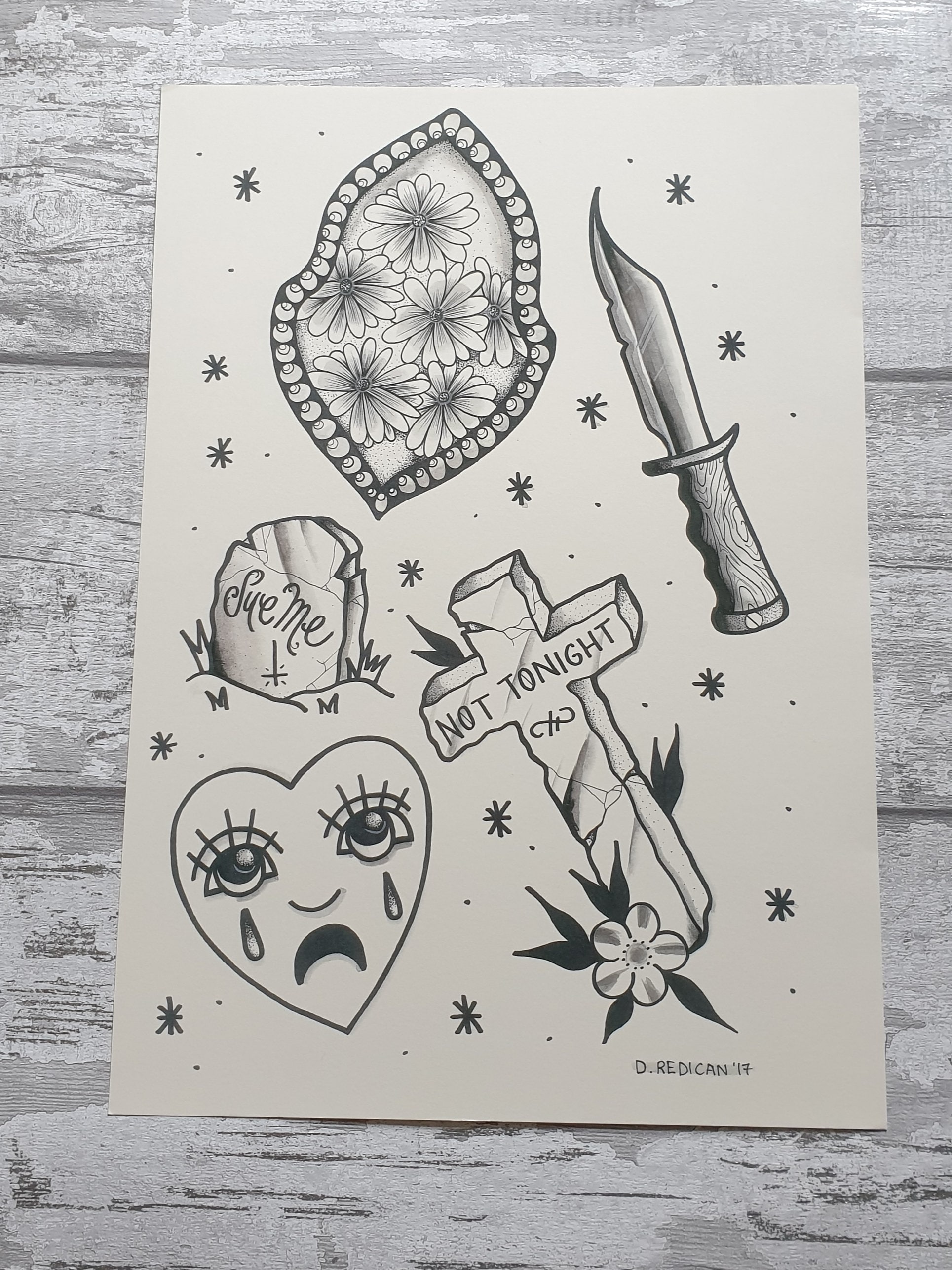 Tattoo Flash of Grim Reapers Gothic Zombies