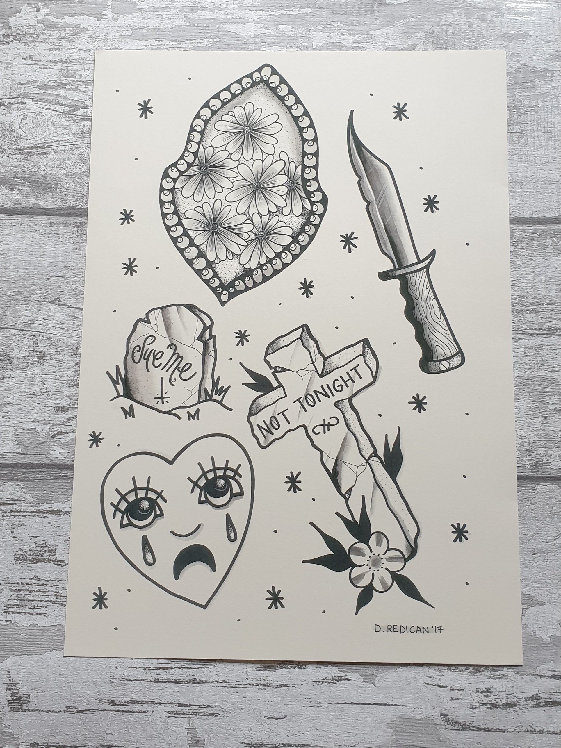 A3 Traditional Gothic Tattoo Flash Print - Etsy Australia A3 Traditional Gothic Tattoo Flash Print - Etsy Australia