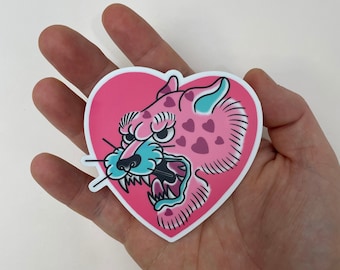 Heart Pastel Tiger - Traditional Tattoo Vinyl Sticker