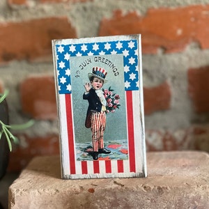 Farmhouse 4th of July Home Decoration; Vintage July 4th Decor; Primitive Independence Day Wood Block; Country July 4th Tier Tray Decor Gift