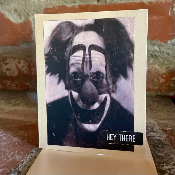 Creepy Vintage Clown Birthday Cards; Halloween Birthday Cards; Scary Handmade Clown Greeting Cards; Eerie Clown Photograph Cards