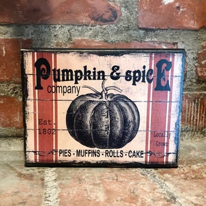 Vintage Fall Farmhouse Pumpkin Spice Wood Block Sign; Farmhouse Country Autumn Decorations; Primitive Fall Home Decor; Fall Hostess Gift