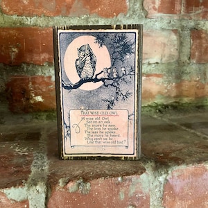 Vintage Halloween Wood Sign Decoration; Farmhouse Halloween Wood Block; Primitive Owl Halloween Block; Vintage Wise Old Owl Postcard Sign