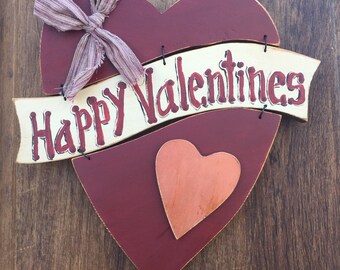 Primitive Valentine S Day Block Farmhouse Valentines Etsy