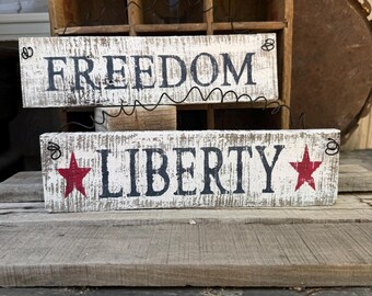 Farmhouse 4th of July Day Sign, Distressed Wood July 4th Decor, Freedom Sign, Liberty Wall Decor