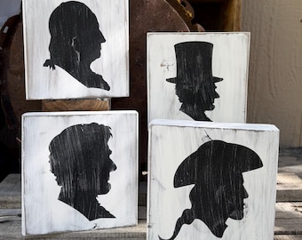 Rustic Wood Silhouette Art | Washington, Lincoln Profiles | Farmhouse Patriotic Decor