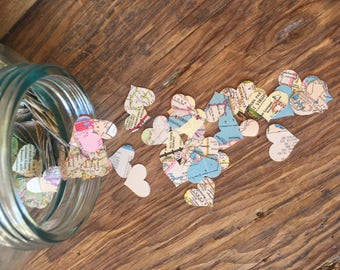 Vintage Map Heart Shaped Confetti, Map Hearts, Wedding Confetti, Military Confetti, Heart Shaped Confetti