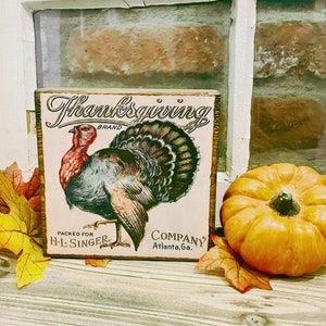 Vintage Thanksgiving Wood Block; Primitive Thanksgiving Decoration; Fall Shelf Decoration; Farmhouse Turkey Thanksgiving Wood Block Sign