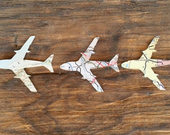 Vintage Map Airplanes, Airplane Confetti, Military Confetti, Veterans Day Table Top Confetti, Atlas Map Airplanes