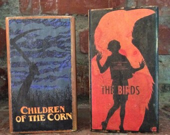 Vintage Horror Halloween, Halloween Horror Film Wood Blocks, Primitive Halloween Decorations