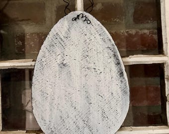 Rustic Wood Egg Door Hanger | Farmhouse Easter Decor | Distressed Wood Egg | Primitive Spring Wall Art | Reclaimed Wood Easter Sign