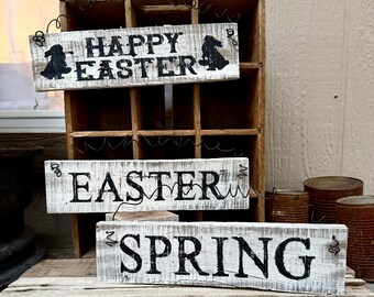 Farmhouse Happy Easter Sign, Distressed Wood Easter Decor,  Easter Spring Shelf Sitter, Easter Gift