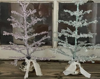 Rustic Farmhouse Frosted Twig Trees | Mini Iced Crystal Tabletop Easter Decor | Spring Home Decor | Shabby Chic Easter