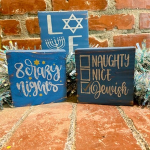 Primitive Hanukkah Signs; Hanukkah Wood Blocks; Star of David Distressed Wood Sign; Hanukkah Decorations; Hanukkah Wood Shelf Sitters