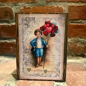 Vintage Valentine Home Decoration; Victorian Farmhouse Valentine Wood Block; Primitive Valentines; Valentines Day Gift; Valentines Mantel