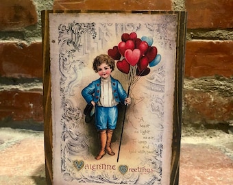 Vintage Valentine Home Decoration; Victorian Farmhouse Valentine Wood Block; Primitive Valentines; Valentines Day Gift; Valentines Mantel
