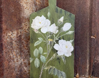Vintage Botanical Decorative Wood Board | French Country Kitchen Decor | Shabby Chic Floral Bread Board