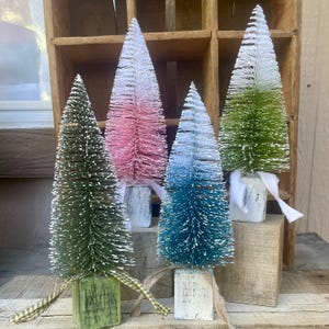 Farmhouse Christmas Bottle Brush Trees; Country Holiday Decor; Christmas Tiered Tray Decor