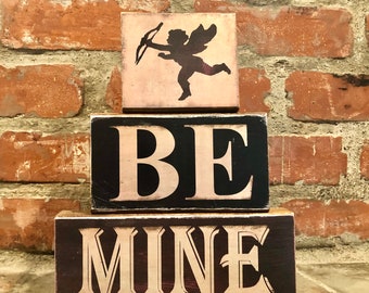 Farmhouse Cupid Valentines Day Wood Blocks Decorations; Primitive Valentines Mantel Shelf; Country Valentines Sign Gift; Valentines Decor