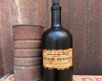 Antique Style Black Draught Potion Bottle, Vintage Apothecary Decor, Gothic Halloween Display, Dark Academia Curiosity Jar, Poison Bottles