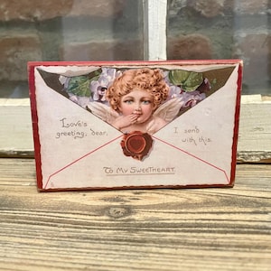 Vintage Valentines Day Postcard Wood Block; Farmhouse Valentine Home Decor; Valentine Tier Tray; Country Valentine Decor; Valentine Gift