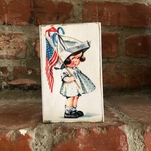 Vintage Farmhouse 4th of July Wood Block for Shelf; Primitive Country 4th of July Decoration; Memorial Day/Independence Day Decor
