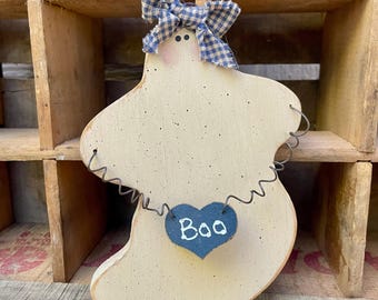 Primitive Halloween Farmhouse Decoration; Rustic Wood Ghost Decor