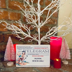 Vintage Valentine Telegram Wood Sign; Valentine Home Decor; Farmhouse Valentine Tier Tray; Country Valentine Shelf Sitter; Valentine&#39;s Day