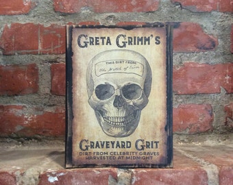 Vintage Skull Halloween Wood Block: Primitive Farmhouse Decor