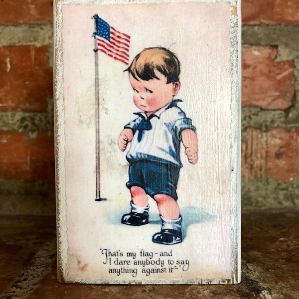 Vintage Farmhouse 4th of July Home Decor; Primitive Independence Day Wood Block; Rustic Country 4th July Tier Tray Decoration; 4th July Gift