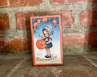 Vintage Halloween Wood Sign; Farmhouse Halloween Wood Block; Halloween Tier Tray; Country Halloween Home Decor; Halloween Shelf Sitter