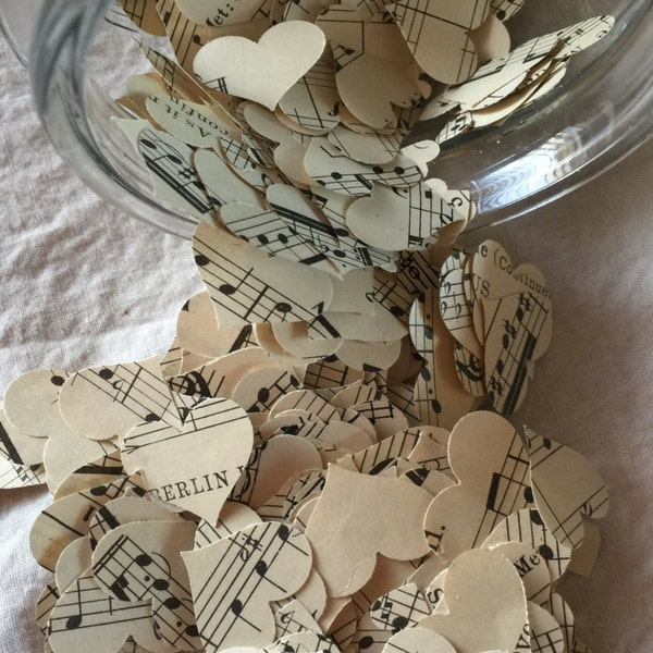 Vintage Sheet Music Heart Shaped Confetti, Wedding Confetti, Music Lover Confetti, Vintage Sheet Music Heart Table Top Confetti