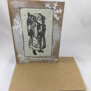 Handmade Vintage Santa Christmas Card: Embossed Rustic Farmhouse Design